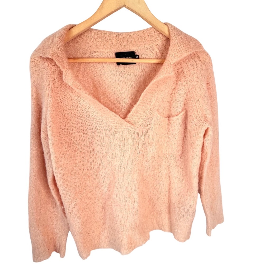 Rachel Comey Peach Alpaca Blend V-Neck Polo Sweater Small Peru Knit